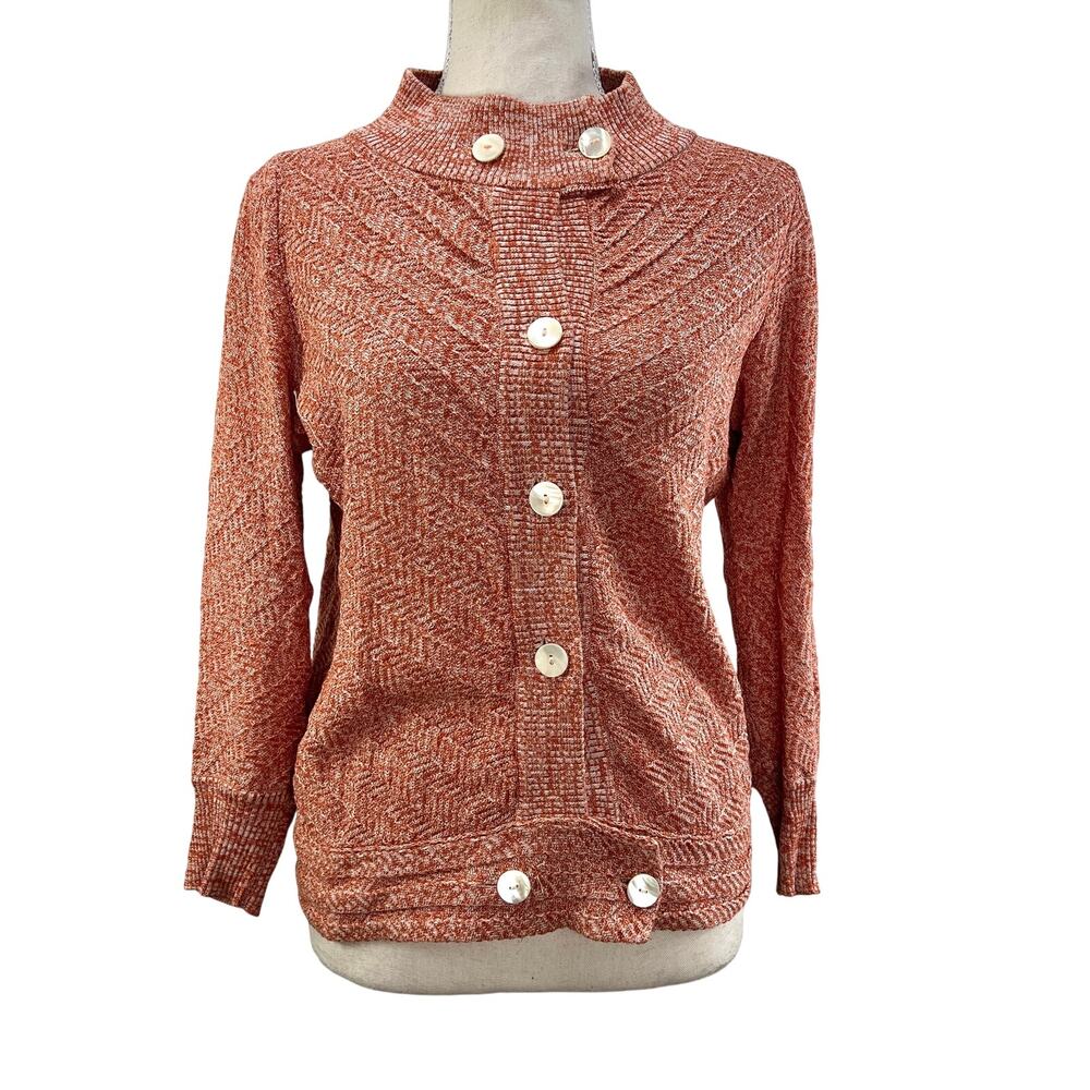 Luca Luca Cotton Knit Textured Sweater High Ribbed Collar Wool Free